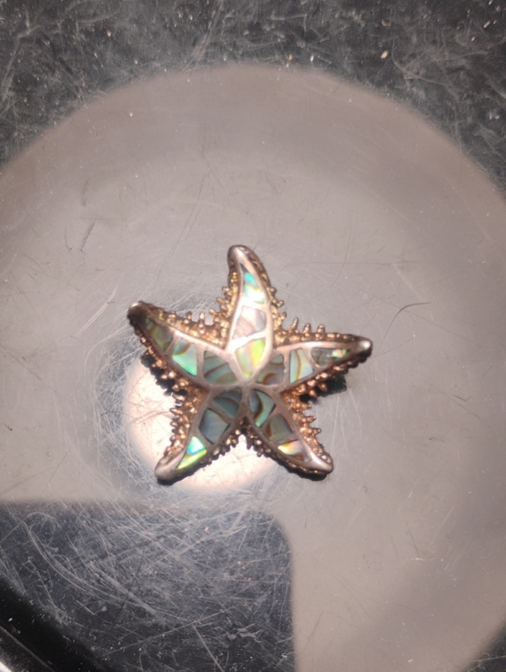 925 Sterling Silver Spikey Starfish Abalone Pendant Stamped 925 Venus